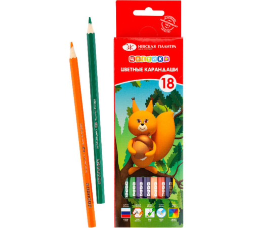 Карандаши цветные ЗХК "Цветик", 18 цветов, шестигранные, 2М-4М, картон