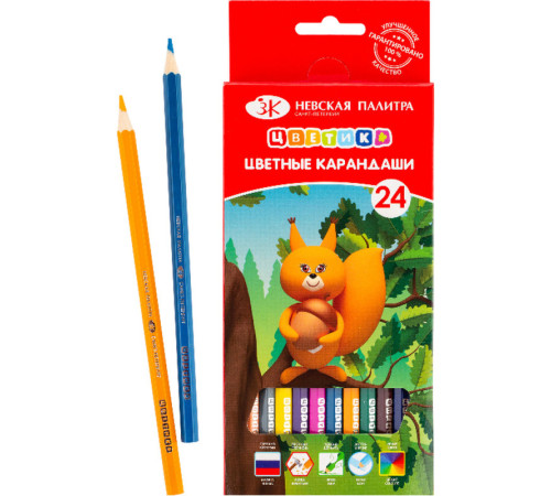 Карандаши цветные ЗХК "Цветик", 24 цвета, шестигранные, 2М-4М, картон