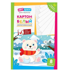 Картон белый ArtSpace "Мишка" немелованный, 8 листов, в папке