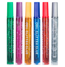 Клей-гель DELI с блестками, 6 шт по 12 мл, в блистере