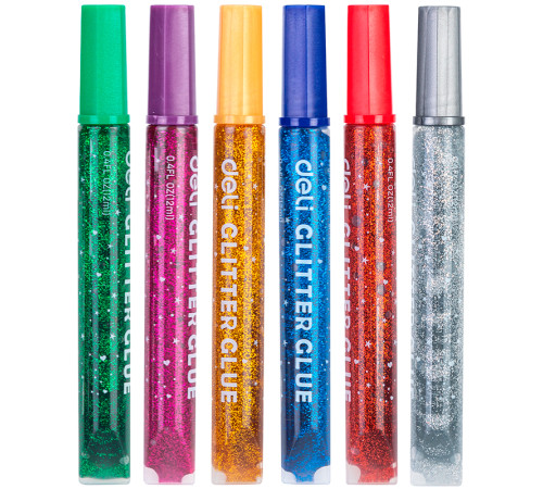 Клей-гель DELI с блестками, 6 шт по 12 мл, в блистере