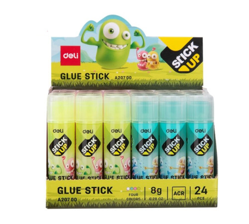 Клей-карандаш DELI "Stick Up" 8 грамм, прозрачный, корпус ассорти