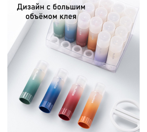 Клей-карандаш NUSIGN 15 грамм, прозрачный, корпус ассорти