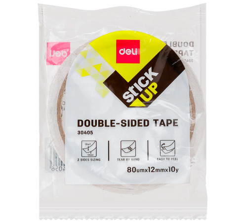 Клейкая лента двусторонняя DELI 12 мм х 10 м (полипропиленовая основа)