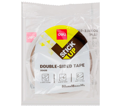 Клейкая лента двусторонняя DELI 18 мм х 10 м (полипропиленовая основа)