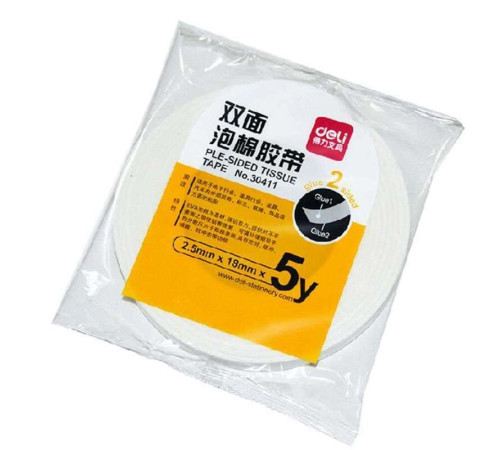 Клейкая лента двусторонняя DELI 18 мм х 4,5 м (вспененная основа)