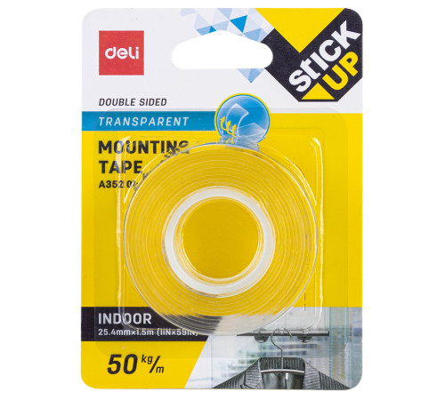 Клейкая лента двусторонняя DELI 25,4 мм х 1,5 м, прозрачная