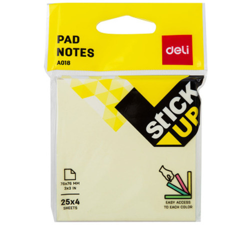 Клейкие листики DELI 76 х 76 мм, 4 цвета, 100 листов