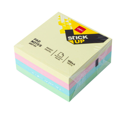 Клейкие листики DELI 76 х 76 мм, 4 цвета, 400 листов