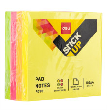 Клейкие листики DELI 76 х 76 мм, 4 неоновых цвета, 400 листов