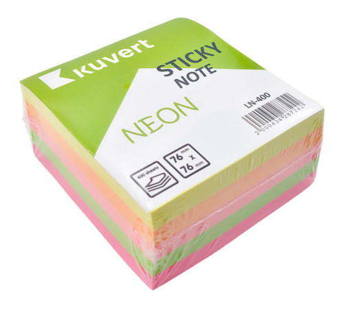 Клейкие листики KUVERT "Sticky" 76 х 76 мм, 5 неоновых цветов, 400 листов
