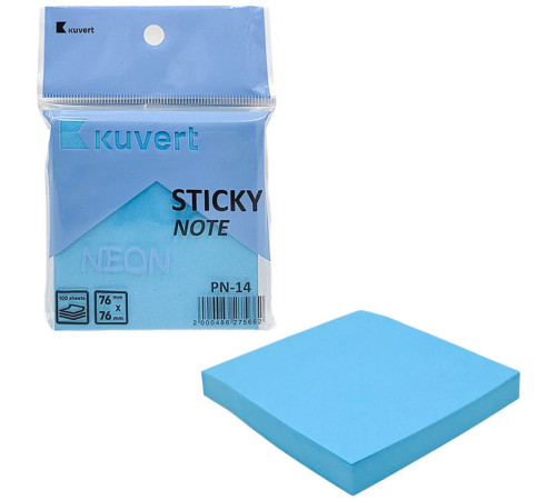 Клейкие листики KUVERT "Sticky" 76 х 76 мм, неон-синий, 100 листов
