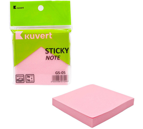 Клейкие листики KUVERT "Sticky" 76 х 76 мм, розовые, 100 листов