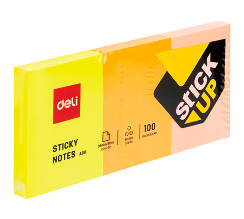 Клейкие листки DELI 51 х 38 мм  3 блока х 100 л  ассорти, 100 листов