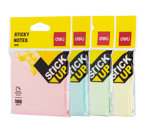 Клейкие листки DELI 76х76 мм, ассорти, 100 листов