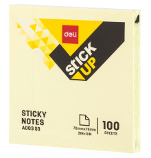 Клейкие листки DELI 76х76 мм, желтые,  100 листов