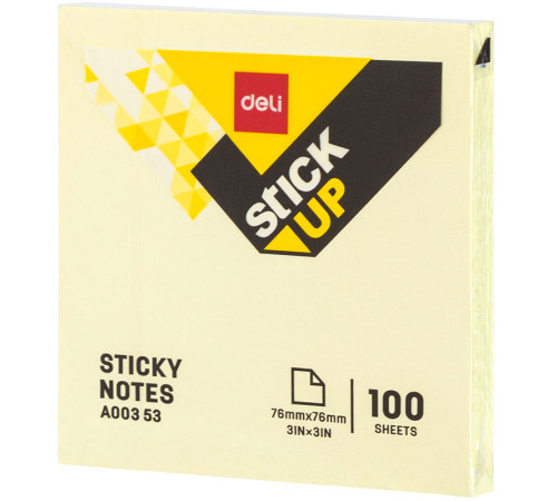 Клейкие листки DELI 76х76 мм, желтые,  100 листов