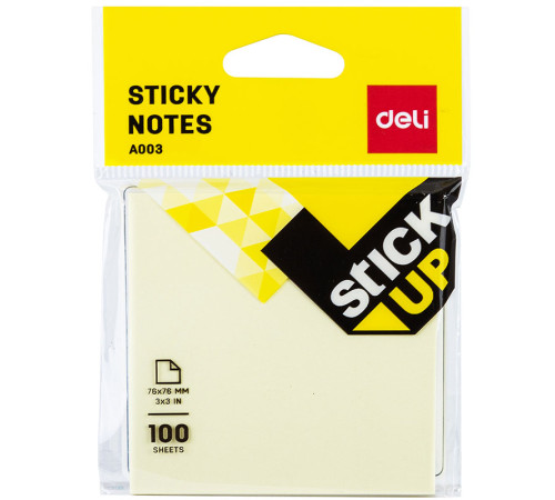 Клейкие листки DELI 76х76 мм,  желтые,  100 листов