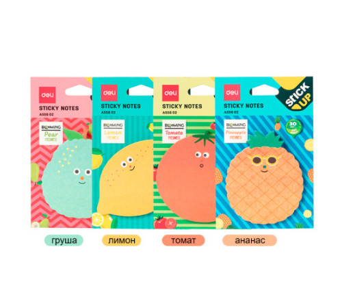 Клейкие листки DELI "Blooming Stick UP", 76 х76 мм, фрукты, 30 листов, ассорти