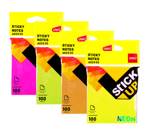 Клейкие листки DELI "Neon" 76х76 мм, ассорти неоновые, 100 листов