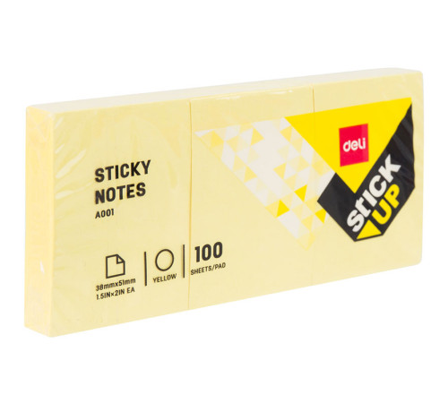 Клейкие листки DELI "Stick Up", 38 х 51 мм, желтые, 100 листов