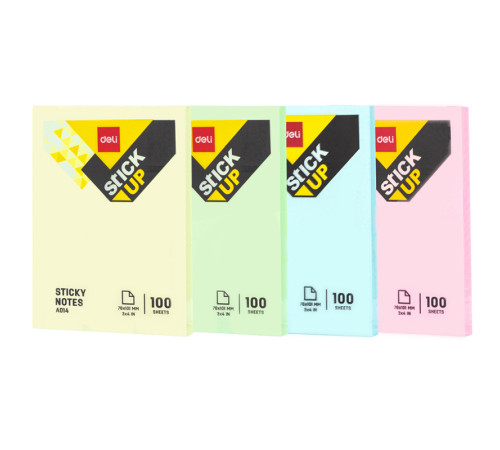 Клейкие листки DELI "Stick Up", 76 х101 мм, ассорти пастельные, 100 листов