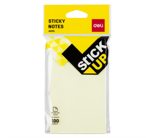 Клейкие листки DELI "Stick Up", 76 х126 мм,  желтые, 100 листов