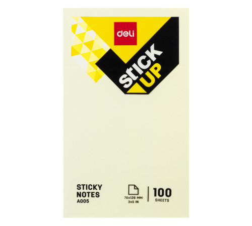 Клейкие листки DELI "Stick Up", 76 х126 мм, желтые, 100 листов