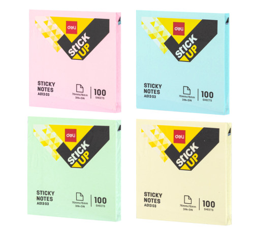 Клейкие листки DELI "Stick Up", 76 х76 мм, ассорти пастельные, 100 листов