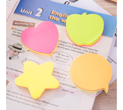 Клейкие листки DELI "Stick Up", 76 х76 мм, фигурные, 4 цвета по 20 листов, неоновые