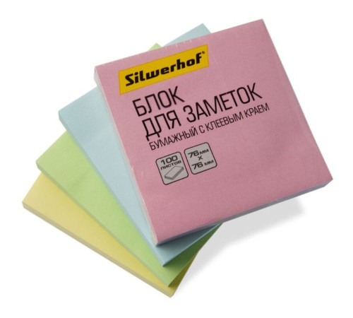 Клейкие листки Silwerhof 76х76 мм, розовый, 100 листов
