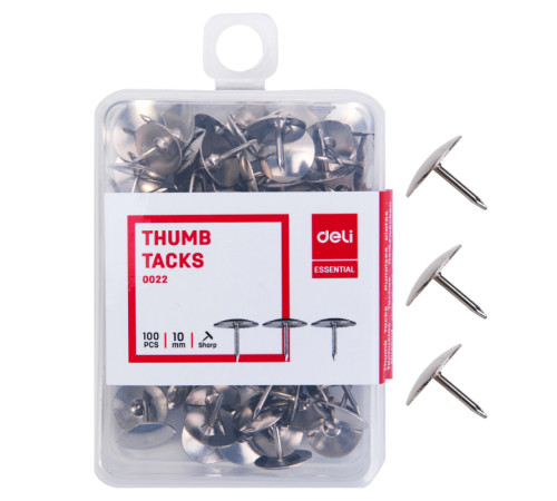 Кнопки канцелярские DELI, никелированные 10 мм, 100 штук в пластиковой коробке