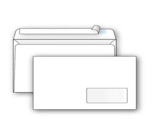 Конверт Е65 Ряжская печатная фабрика (110х220 мм) белый, удаляемая лента, правое окно 45х90 мм