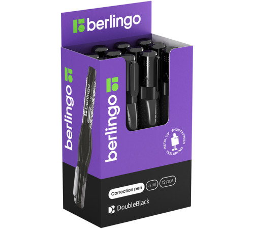 Корректирующая ручка Berlingo "DoubleBlack", 8 мл, металлический наконечник