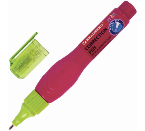 Корректирующая ручка BRAUBERG, 9 мл, металлический наконечник, ассорти