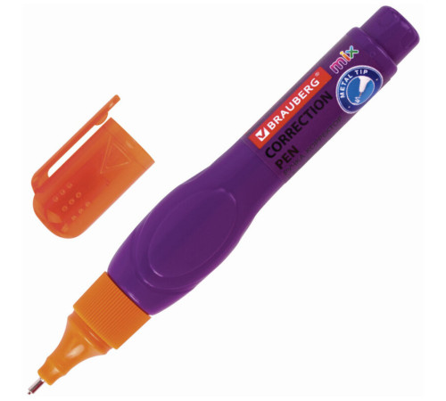 Корректирующая ручка BRAUBERG, 9 мл, металлический наконечник, ассорти