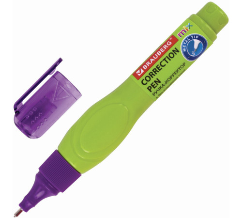 Корректирующая ручка BRAUBERG, 9 мл, металлический наконечник, ассорти