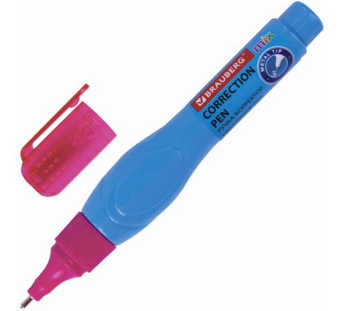 Корректирующая ручка BRAUBERG, 9 мл, металлический наконечник, ассорти