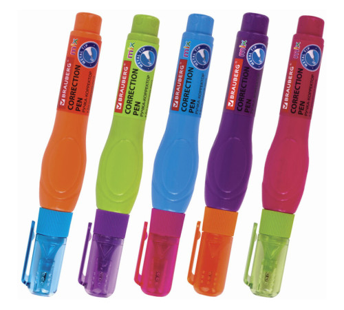 Корректирующая ручка BRAUBERG, 9 мл, металлический наконечник, ассорти