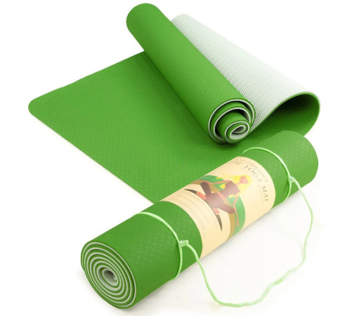 Коврик для йоги и фитнеса TPE ECO, 188 х 61 х 0,6см, зеленый
