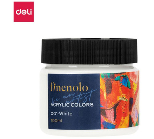 Краска акриловая DELI художественная, глянцевая, 100 мл., белая, банка