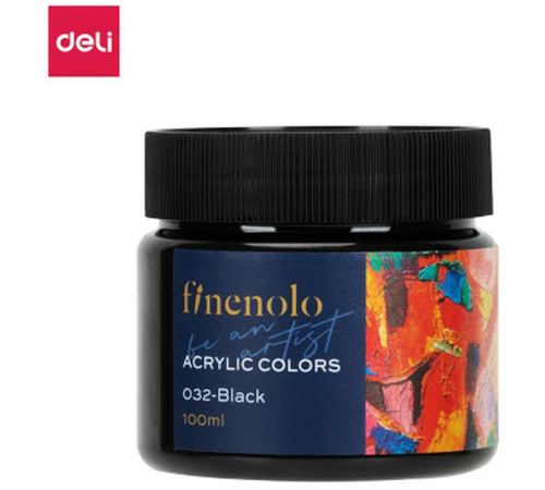 Краска акриловая DELI художественная, глянцевая, 100 мл., черная, банка