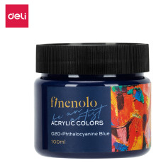Краска акриловая DELI художественная, глянцевая, 100 мл., фталоцианиновый синий, банка