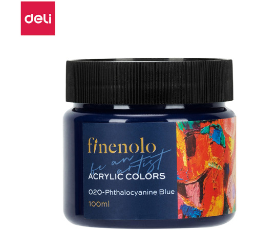Краска акриловая DELI художественная, глянцевая, 100 мл., фталоцианиновый синий, банка