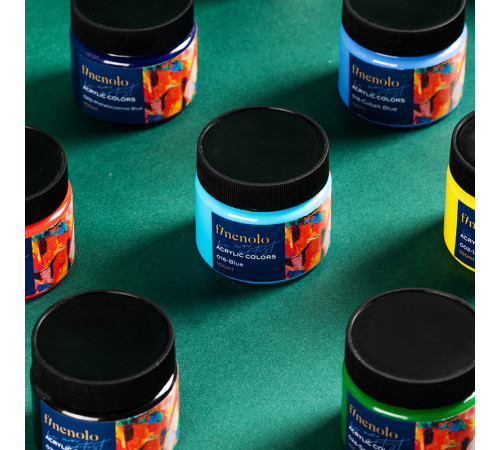 Краска акриловая DELI художественная, глянцевая, 100 мл., голубая, банка