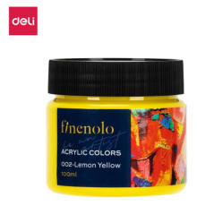 Краска акриловая DELI художественная, глянцевая, 100 мл., лимонная, банка