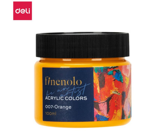 Краска акриловая DELI художественная, глянцевая, 100 мл., оранжевая, банка