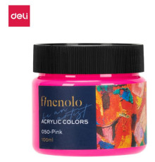 Краска акриловая DELI художественная, глянцевая, 100 мл., розовая, банка
