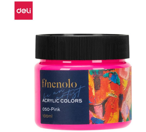 Краска акриловая DELI художественная, глянцевая, 100 мл., розовая, банка