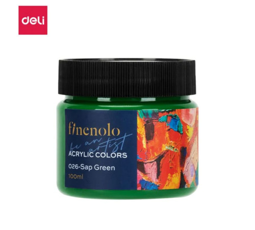 Краска акриловая DELI художественная, глянцевая, 100 мл., сок зеленый, банка